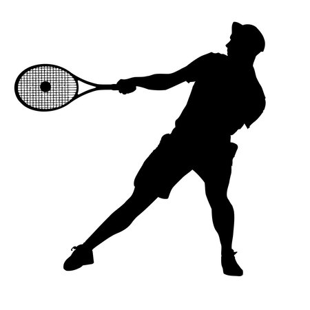 Tennis Player Silhouettes - Man or Boy Smashing Shot on Forehandのイラスト素材