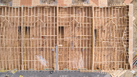 Drone wide above photo. Element of house family construction site. Day time shotの写真素材