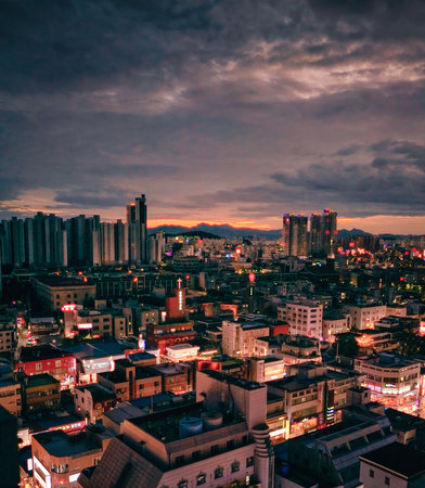 city night view at sunset, South Korea.の写真素材
