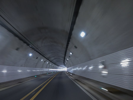 Tunnel road in the city, long exposure shot, motion blurの写真素材