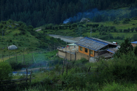 Aerial view of a house in a rural areaのeditorial素材