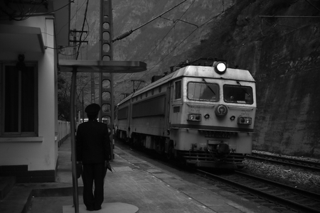 Train approaching the station landscape view