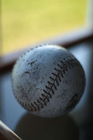 baseball sitting near windowの写真素材