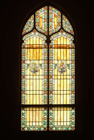 stained glass window from inside of churchの写真素材