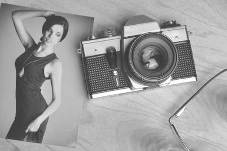 Vintage Paper picture with old cameraの写真素材