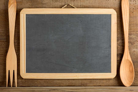 Blackboard and cutleryの写真素材