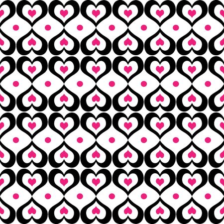 A seamless background pattern of valentine hearts in black and pink