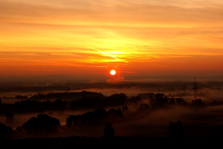 Sunrise near the river Naabの写真素材