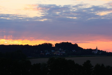 Sunset over Neukirchen near to Schwandorf in Bavariaの写真素材