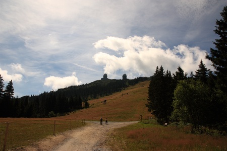 hiking on the Arber in the bavarian mountainsの写真素材