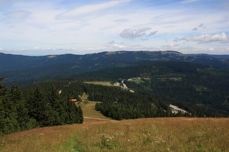 hiking on the Arber in the bavarian mountainsの写真素材