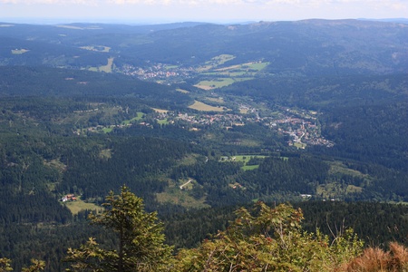 hiking on the Arber in the bavarian mountainsの写真素材