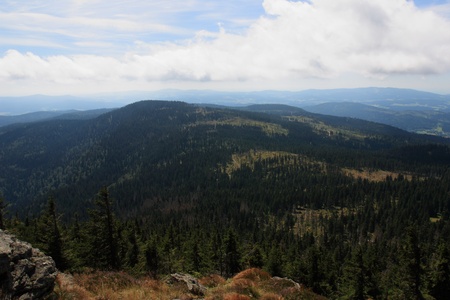 hiking on the Arber in the bavarian mountainsの写真素材