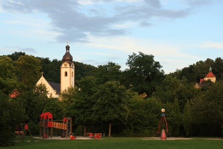 Jakobskirche in Schwandorf with some trees aroundの写真素材