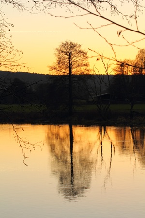 beautiful sunset at the river naab in bavariaの写真素材