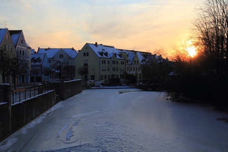 The city Schwandorf in bavaria on a sunny winter evening
