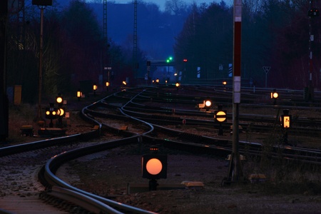 The train station of schwandorf at nightの写真素材