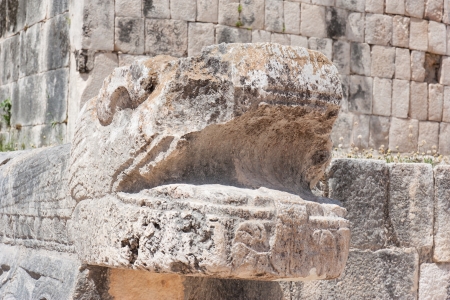 A sculpture from the Temple of the Jaguars, Chichen Itza, Mexico. 