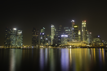 The Skyline of Singapore at nightの写真素材