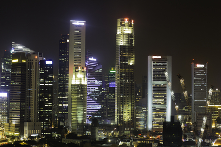 The Skyline of Singapore at nightの写真素材