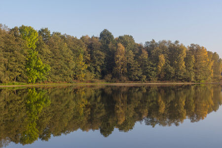 a little pond next to Schwandorf in Bavaria in autumnの写真素材