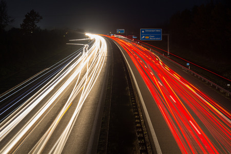 the motorway A93 next to Schwandorf in Bavaria at nightの写真素材