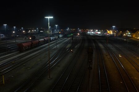 The train station of Schwandorf in Bavaria at nightのeditorial素材