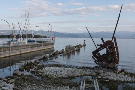 the port of Wasserburg at the lake Bodensee in Bavaria, Germanyの写真素材