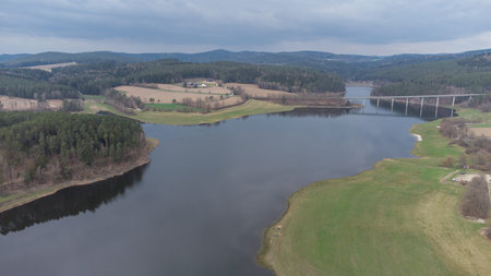 The eixendorfer reservoir in spring, picture was taken with a droneの写真素材