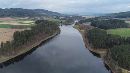 The eixendorfer reservoir in spring, picture was taken with a droneの写真素材