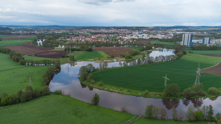 The river next to Schwandorf in Bavaria, Drone view