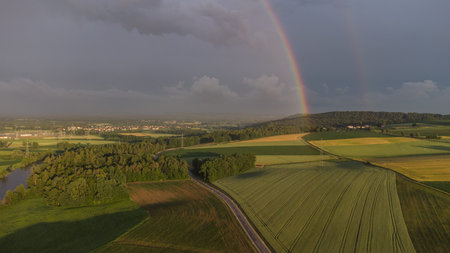 A rainbow next to Schwandorf in Bavariaの写真素材