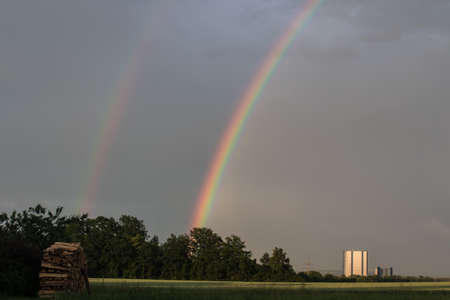 A rainbow next to Schwandorf in Bavariaの写真素材
