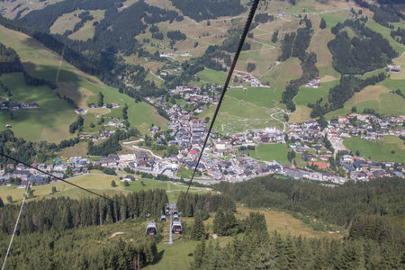 hiking in the mountains around saalbach hinterglemm in austriaの写真素材