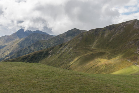 mountains next to saalbach hinterglemm in austria on a sunny dayの写真素材