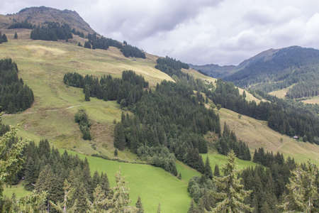 hiking in the mountains around saalbach hinterglemm in austriaの写真素材