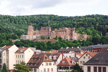 Renaissance Heidelberg castle on the hillside overlooking Heidelberg town in Germanyのeditorial素材