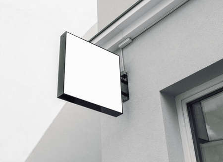 Modern empty outdoor signage, black and white  mockup to add company logoの写真素材