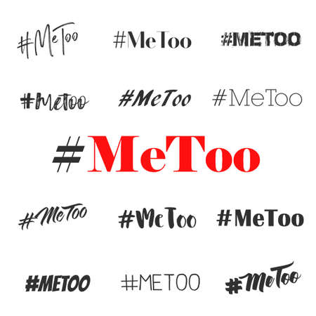 Hashtag Metoo vector overlay set. Variuosu fonts text illustration on white background as trending social-media movement against sexual harassment のイラスト素材