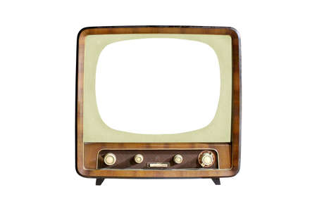 Vintage CRT TV set with blank screen isolated on white background, retro alanog television technology の写真素材