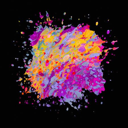 Abstract colorful splash brush on black background, vibrant luxury marble looking stainの写真素材