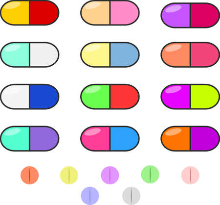 set of colorful pillsのイラスト素材