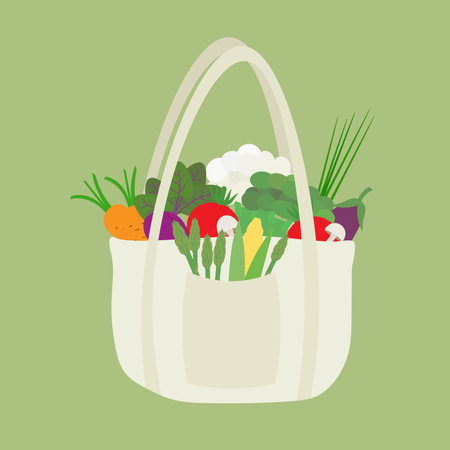 Eco-friendly shopping bag with fresh vegetables. Vector illustration.のイラスト素材