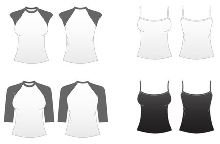 Women's Fitted T-shirt Templates Series 3-Spaghetti Strap Sleeveless,Cap Sleeve and Baseball Teesのイラスト素材