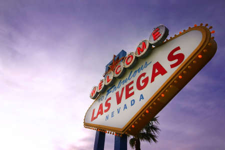 Las Vegas Welcome Sign at Sunset with space for copy on the left.の写真素材