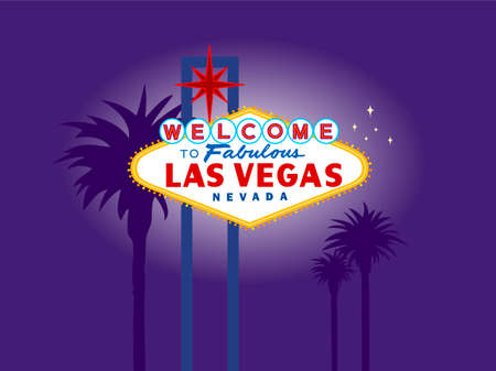 Illustration of Las Vegas Welcome Sign at Night with Palm Trees in the Background Illustration of Las Vegas Welcome Sign at Night with Palm Trees in the Background