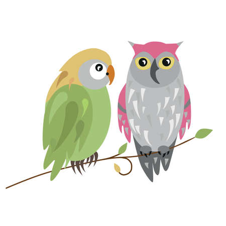Vector illustration background with two owls in springのイラスト素材