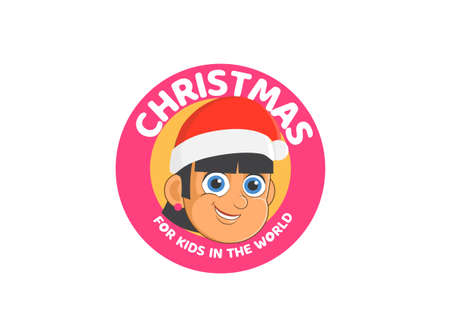 Cartoon White Christmas Kid Girl Smiling Face Logoのイラスト素材