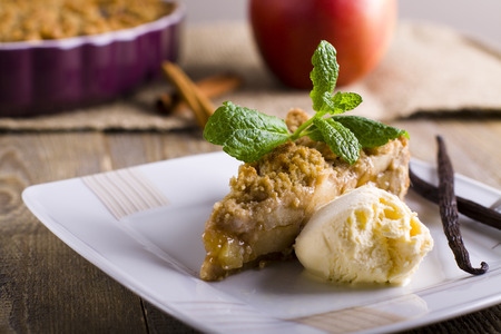 Apple pie with crumble. A piece of cake.の写真素材