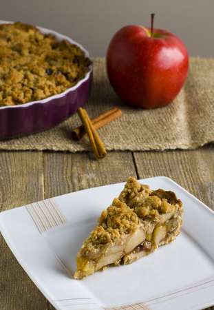 Apple pie with crumble. A piece of cake.の写真素材